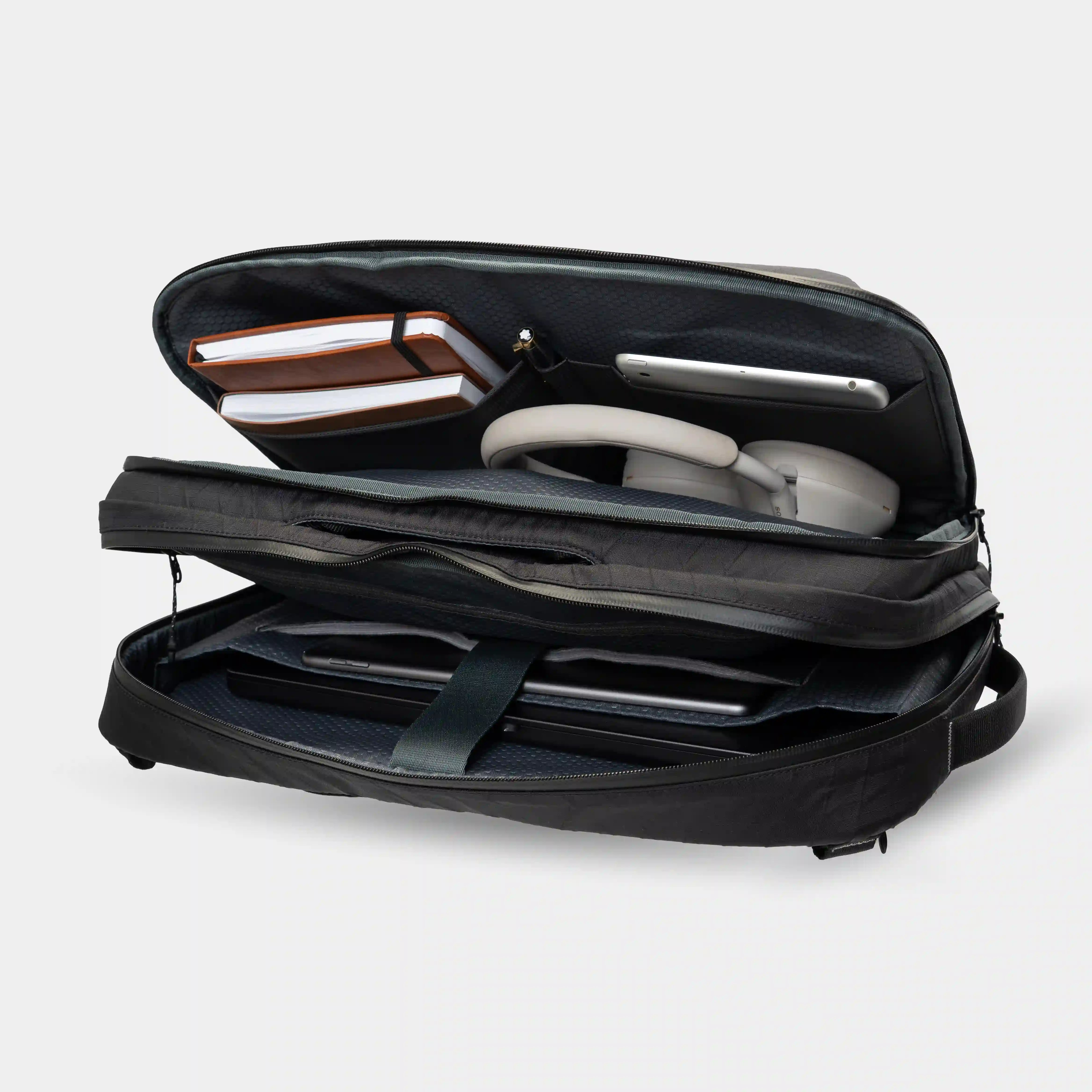 Tech laptop bag with padded storage for laptop, tablet, and accessories.