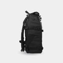 Black backpack on a light gray background