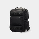 Front view of DSLR camera backpack with Woojin buckles. Built for Canon R5 and Sony A7 setups.