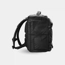 Black backpack on a light gray background
