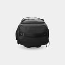 Black backpack on a light gray background