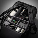 Large camera bag holding camera equipment 