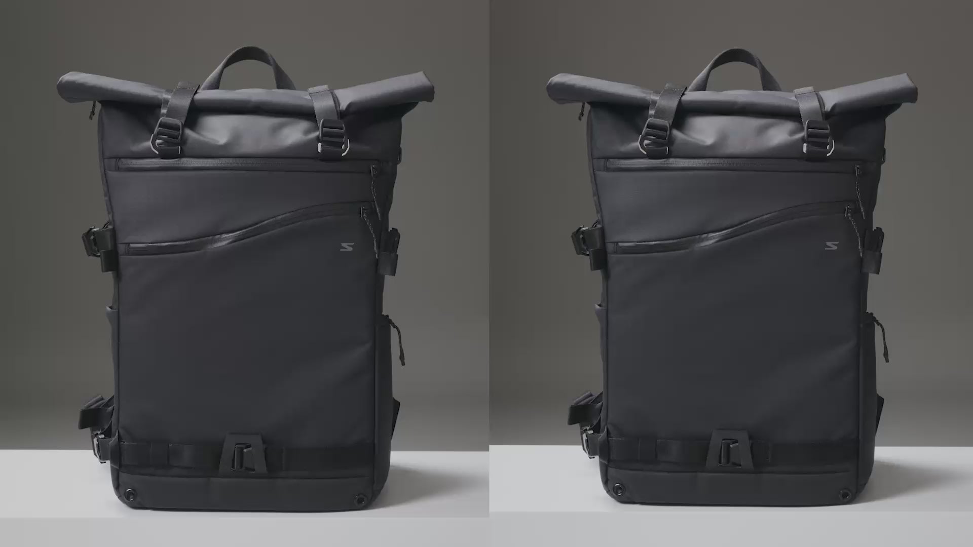 Load video: rolltop backpack being packed