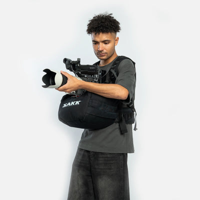Camera stabilization system that locks into a saddle. Reduces fatigue and keeps footage shake-free.